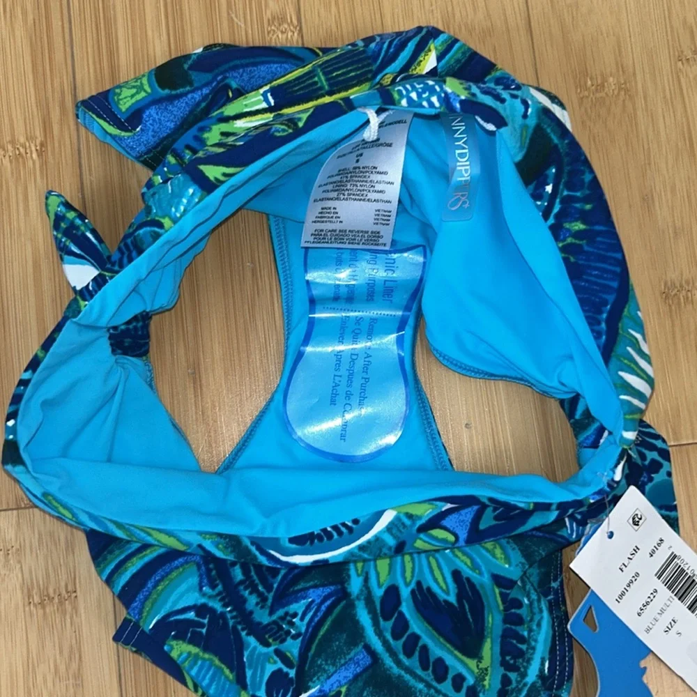Skinny Dippers Blue MultiColored High Waisted Bikini Swim Suit Bottoms Small NWT